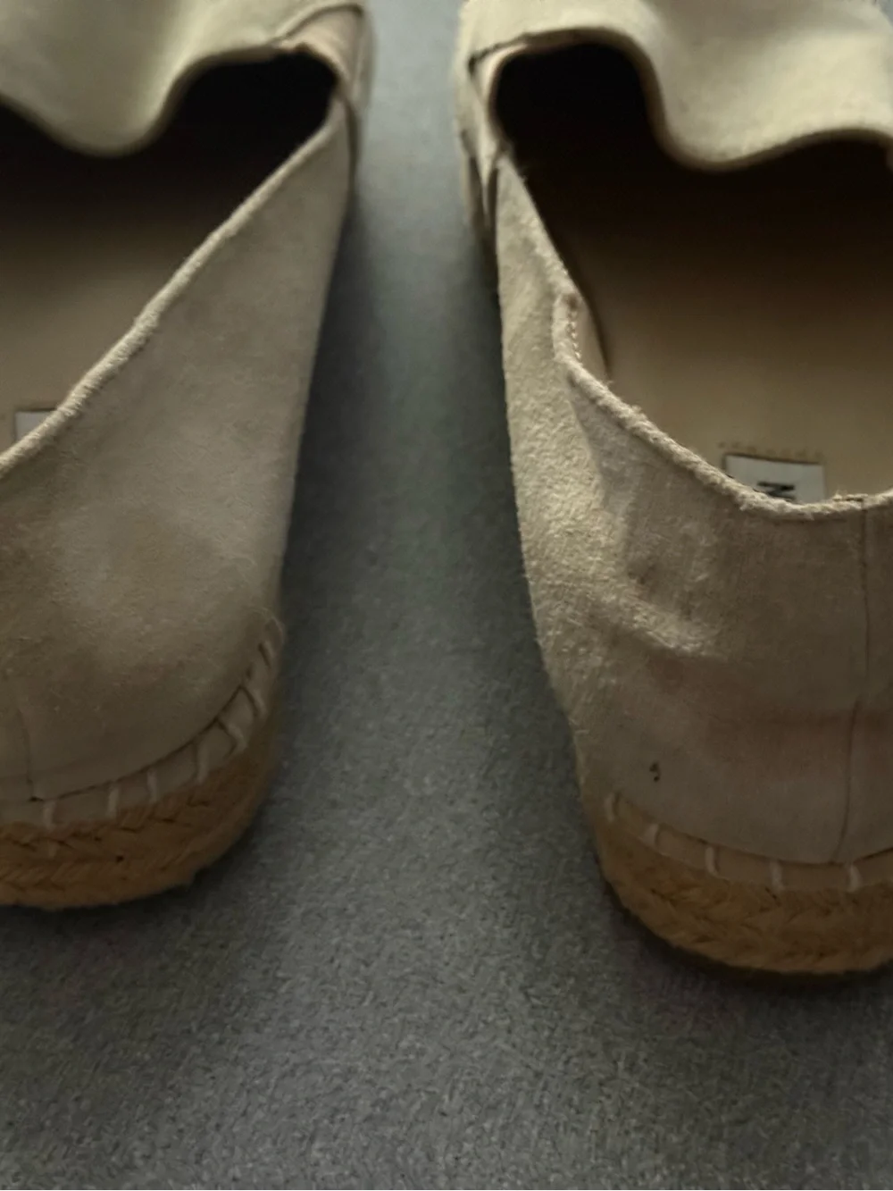 Steve Madden Beige Suede Espadrille Slip-On with Gold Embellished Toe 6.5